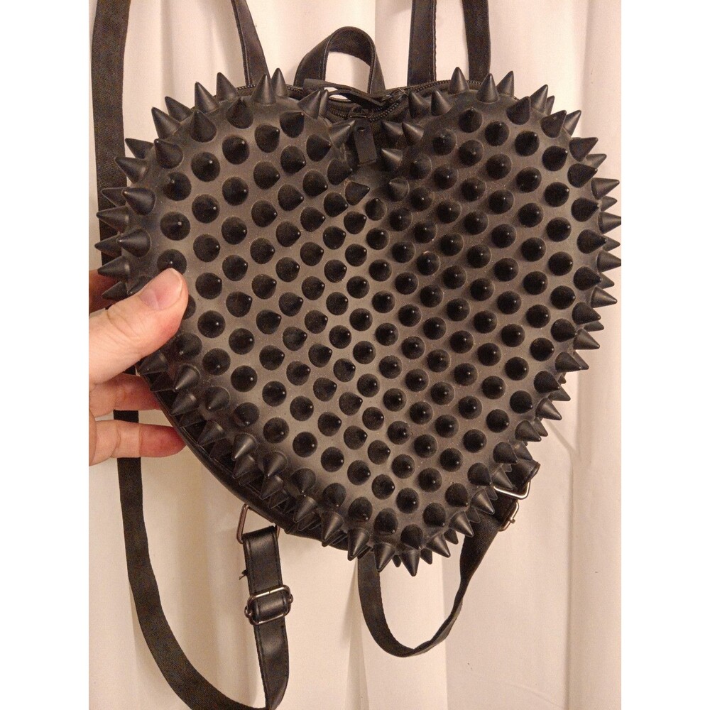 Black Spiky Heart Cyber Goth Brutalist Rave Backpack - Picture 2 of 6